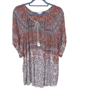 Lucky Brand Kelly Printed Peasant Plus Size Top 2XL Boho Tunic Flowy Whimsycore